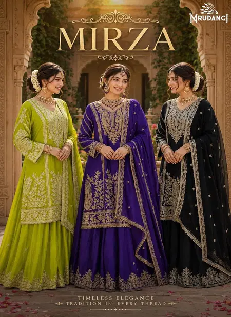 Mirza By Mrudangi Chinon Silk With Embroidery Work Plazzo Suits